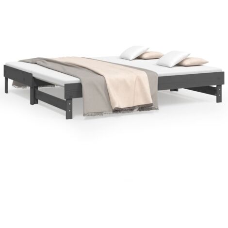 Lit coulissant Lit double pour adulte Moderne - Gris 2x(90x190) cm Bois de pin massif BV309954 - BonneVie (1/5)