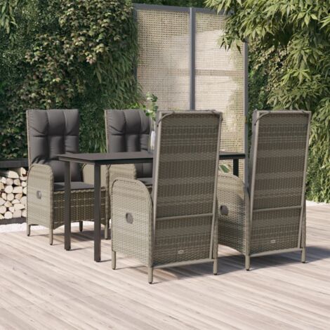 Ensemble Table et Chaise de Jardin et coussins 5 pcs - Meuble de jardin noir et gris BV331705 - BonneVie (1/5)