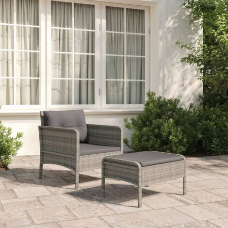 Salon de jardin 2 pcs - Ensemble Table et Chaise de Jardin - avec coussins Gris Résine tressée BV498585 - BonneVie (1/5)