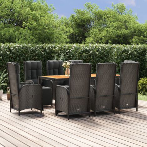 Ensemble Table et Chaise de Jardin Mobilier à dîner de jardin 9pcs et coussins noir résine tressée 12874 (1/5)