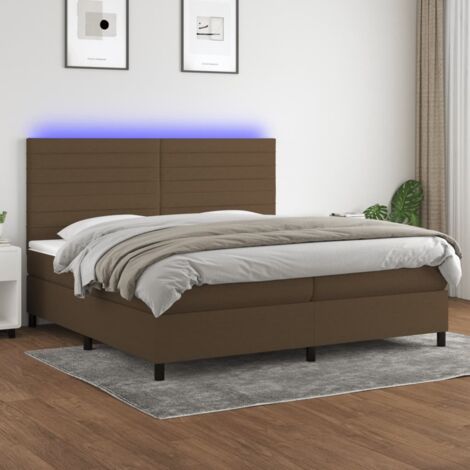 Sommier tapissier matelas et LED - Sommier pour Adulte et Enfant - Marron foncé 200x200 cm Tissu BV299538 - BonneVie (1/5)