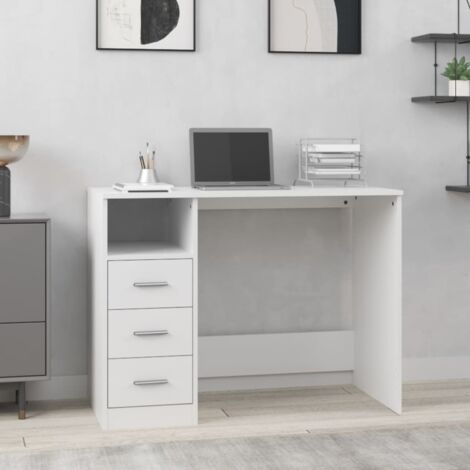 Bureau avec tiroirs Bureau d'ordinateur Bureau informatique Blanc 102x50x76 cm Bois d'ingénierie 49651 (1/6)