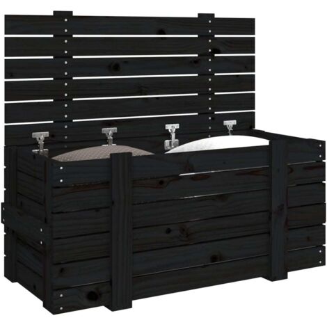 Coffre de rangement Boîte de rangement Noir 91x40,5x42 cm Bois massif ...