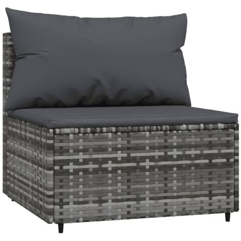 Canapé central de jardin Sofa Banquette de jardin avec coussins gris résine tressée 82365 (1/5)