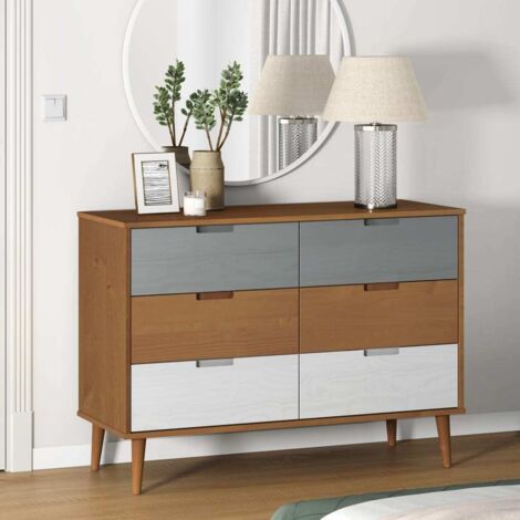 Commode Armoire à tiroirs Armoire de rangement MOLDE Marron 113x40x80 cm Bois de pin massif 47485 (1/5)