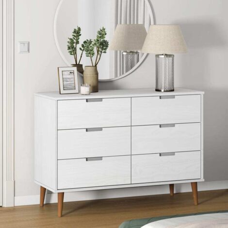 Commode Armoire à tiroirs Armoire de rangement MOLDE Blanc 113x40x80 cm Bois de pin massif 40952 (1/5)