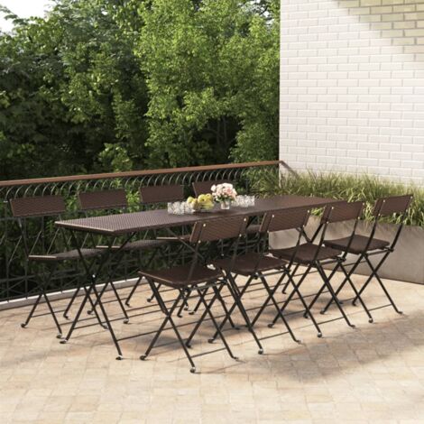 Lot de 8 Chaises de jardin pliantes - Chaises de bistrot pour terrasse/jardin Marron Résine tressée et acier BV982730 - BonneVie (1/5)
