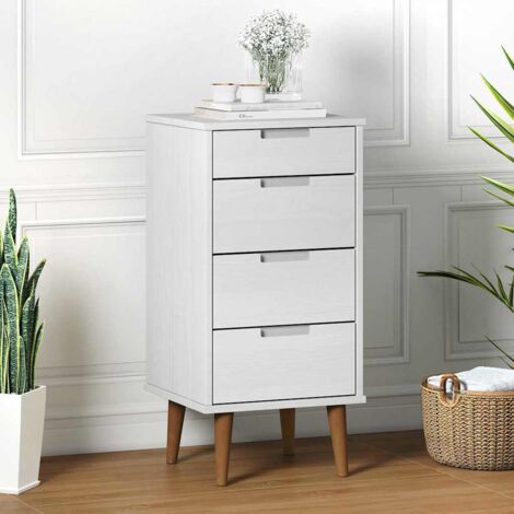 Commode Armoire à tiroirs Armoire de rangement MOLDE Blanc 40x35x82 cm Bois de pin massif 92058 (1/5)