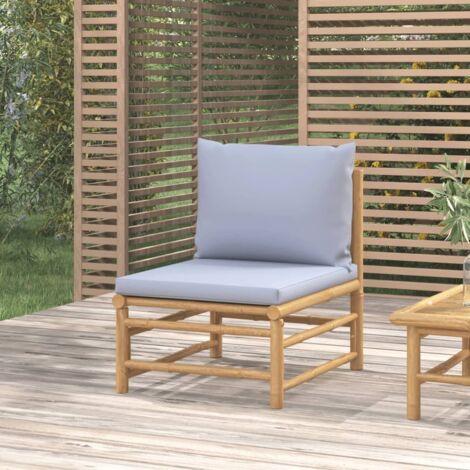 Canapé central de jardin Canapé relax - Banc de jardin avec coussins gris clair bambou BV193151 - BonneVie (1/5)