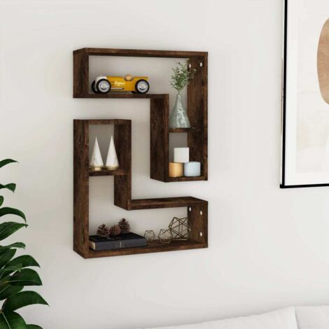 Lot de 2 Étagère murale Étagère de Rangement - Meuble de rangement Chêne fumé 50x15x50 cm Bois d'ingénierie BV566215 - BonneVie (1/5)