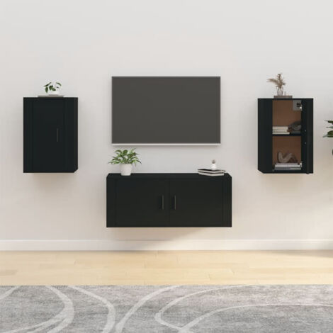 Meubles TV muraux 2 pcs Banc TV Armoire de rangement Noir 40x34,5x60 cm 88898 (1/5)