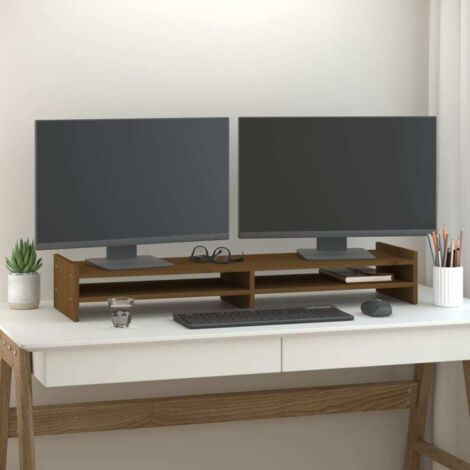 Support de moniteur - Réhausseur d'écran Marron miel 100x27x15 cm Bois de pin solide BV939962 - BonneVie (1/5)