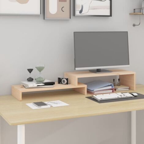 Support de moniteur - Réhausseur d'écran (52-101)x22x14 cm Bois de pin solide BV292259 - BonneVie (1/5)
