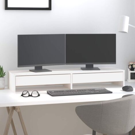 Support de moniteur - Réhausseur d'écran Blanc 100x27x15 cm Bois de pin solide BV605835 - BonneVie (1/5)