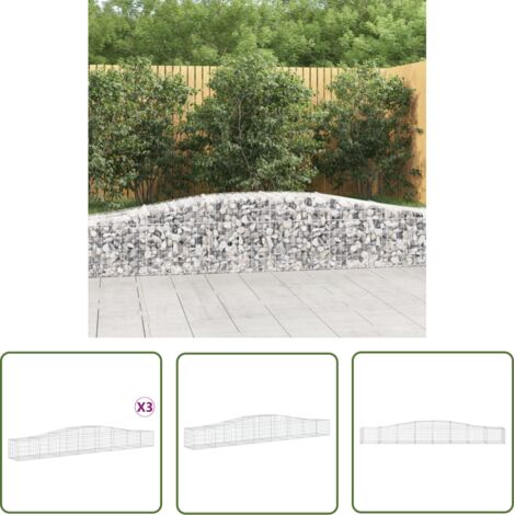 The Living Store Paniers à gabions arqués 3 pcs 400x50x40/60 cm Fer galvanisé - Panier De Gabion - Gabion - Mur De Gabion - Clôture De Jardin - Décoration De Jardin (1/5)