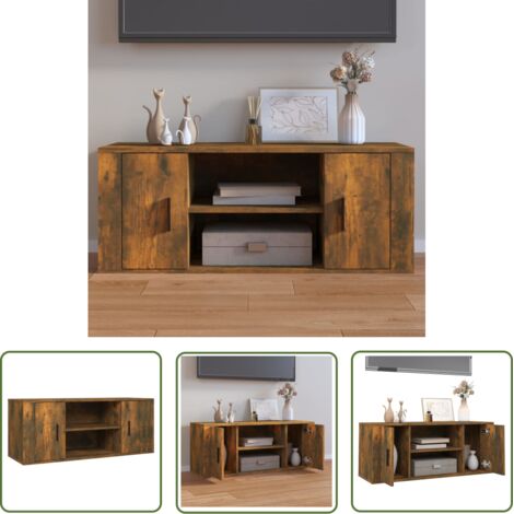 Meuble TV, Étagère TV, Meuble de Salon, Moderne Chêne fumé 100x35x40 cm Bois d'ingénierie OIB7196E (1/5)