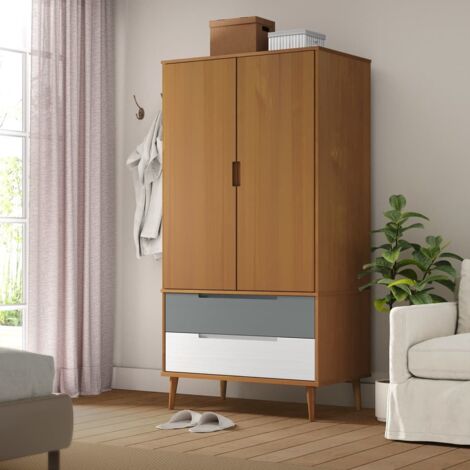 Armoire de rangement Garde-robe Armoire de chambre MOLDE Marron 90x55x175 cm Bois massif de pin 44987 (1/5)