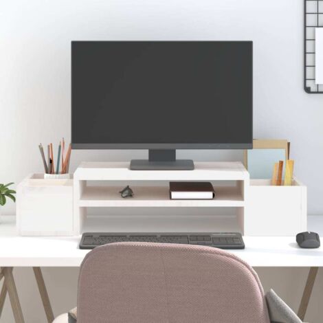 Support de moniteur Support Ordinateur  Blanc 70x27,5x15 cm Bois de pin solide 42225