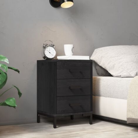 Table de chevet - Bout de Canapé Armoire De Rangement Noir 36x30x54 cm Bois de pin massif recyclé BV890595 - BonneVie (1/5)