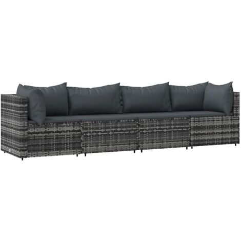 Salon de jardin 4 pcs - Ensemble Table et Chaise de Jardin - avec coussins Gris Résine tressée BV942275 - BonneVie (1/5)