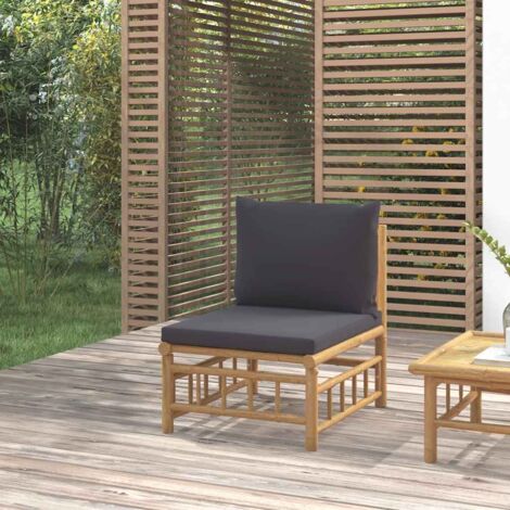 Canapé central de jardin Sofa Banquette de jardin avec coussins gris foncé bambou 43170 (1/5)