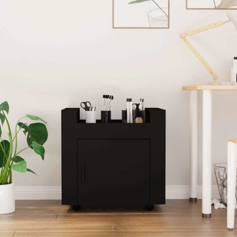 Chariot de bureau Chariot de service  Meuble de rangement Noir 60x45x60 cm Bois d'ingénierie 95337 (1/5)