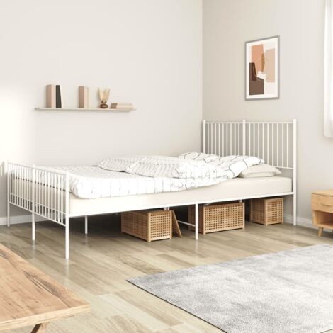 Lit double pour adulte métal avec tête de lit Moderne - Cadre de lit /pied de lit blanc 150x200cm BV983849 - BonneVie (1/5)
