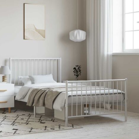 Lit adulte Contemporain avec tête de lit Cadre de lit et pied de lit Blanc Acier 98103 (1/5)