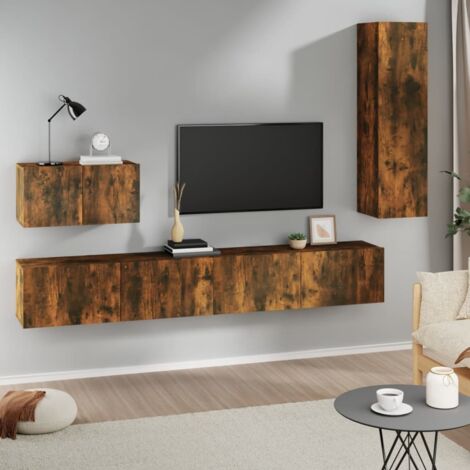 Ensemble de meubles TV 4 pcs Banc TV Armoire de rangement Chêne fumé Bois d'ingénierie 28872 (1/5)