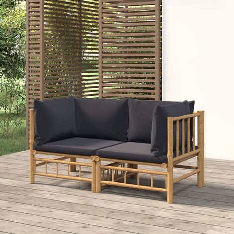 Canapés d'angle de jardin avec coussins gris foncé 2 pcs Sofa Banquette de jardin bambou 13926 (1/5)