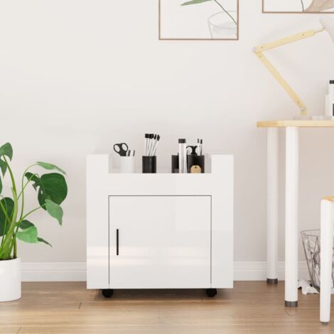 Chariot de bureau Chariot de service  Meuble de rangement Blanc brillant 60x45x60 cm Bois d'ingénierie 60933 (1/5)
