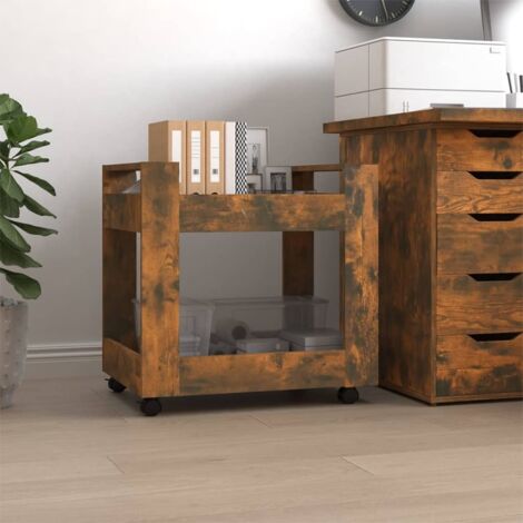 Chariot de bureau Chariot de service  Meuble de rangement Chêne fumé 60x45x60 cm Bois d'ingénierie 40177 (1/5)