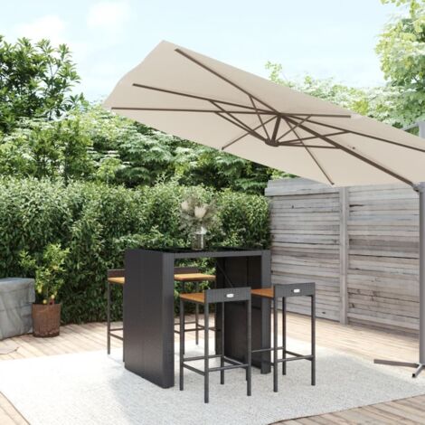 Ensemble Table de bar + 4 Chaises de bar de jardin - Table Haute avec 4 Tabourets noir poly rotin/bois massif acacia BV481288 - BonneVie (1/5)