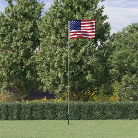 Drapeau des États-Unis et mât 5,55 m Drapeau Décoratif - Style Contemporain Aluminium BV467223 - BonneVie (1/5)