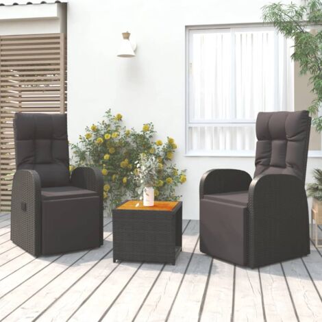 Ensemble de salon de jardin 3 pcs Meuble de jardin Mobilier de jardin noir poly rotin et acacia 22373 (1/5)