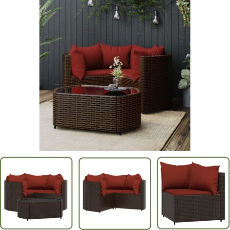 Salon de jardin 4 pcs - Ensemble Table et Chaise de Jardin - avec coussins Marron Résine tressée BV331652 - BonneVie (1/5)
