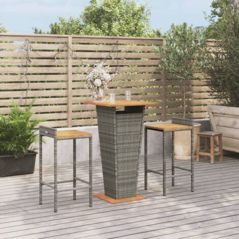Ensemble Table de bar + 2 Chaises de bar de jardin - Table Haute avec 2 Tabourets gris poly rotin/bois massif acacia BV636680 - BonneVie (1/5)