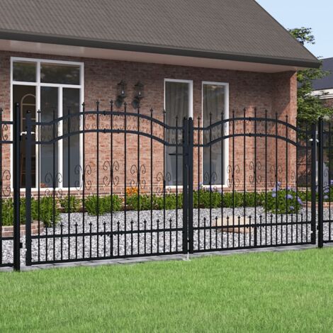 Portail et sommet de lance Portail de jardin  Portail de Clôture Noir 305x173 cm Acier enduit poudre 92568