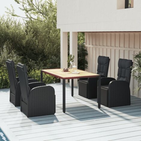 Ensemble Table et Chaise de Jardin 5 pcs Ensemble à dîner de jardin Noir Poly rotin et acacia 43526 (1/5)