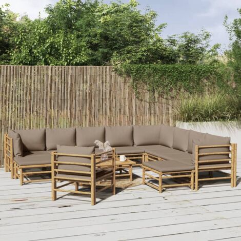Salon de jardin 12 pcs - Ensemble Table et Chaise de Jardin - avec coussins taupe bambou BV827778 - BonneVie (1/5)