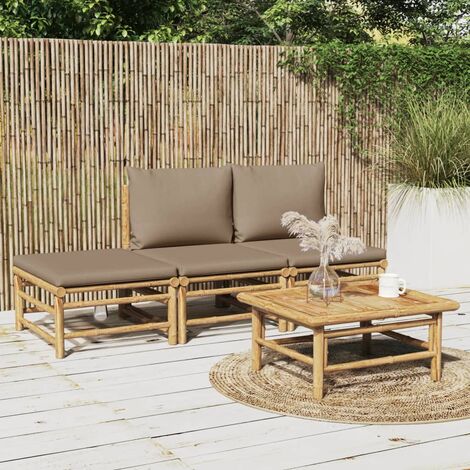 Salon de jardin 4 pcs - Ensemble Table et Chaise de Jardin - avec coussins taupe bambou BV832996 - BonneVie (1/5)