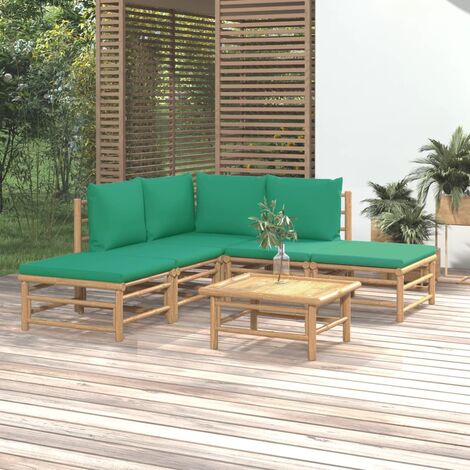 Salon de jardin 6 pcs - Ensemble Table et Chaise de Jardin - avec coussins vert bambou BV553307 - BonneVie (1/5)