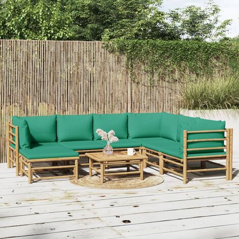 Salon de jardin 8 pcs - Ensemble Table et Chaise de Jardin - avec coussins vert bambou BV975583 - BonneVie (1/5)