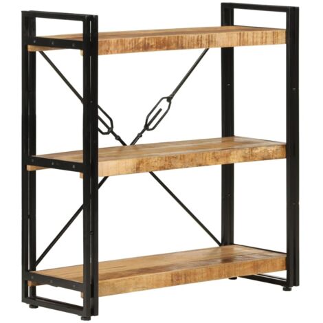 Bibliothèque 3 niveaux Étagère de Rangement Meuble Étagère 77x30x80 cm bois massif manguier et fer 19304 (1/5)