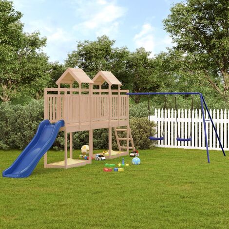Aire de Jeux Maisonnette de jeu avec toboggan balançoires - Maison de jeu - bois massif de pin BV986729 - BonneVie (1/5)