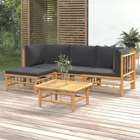 Salon de jardin 5 pcs - Ensemble Table et Chaise de Jardin - avec coussins gris foncé bambou BV836079 - BonneVie (1/5)