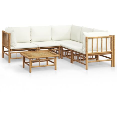 Salon de jardin 6 pcs Meuble de jardin Mobilier de jardin avec coussins blanc crème bambou 21592 (1/5)