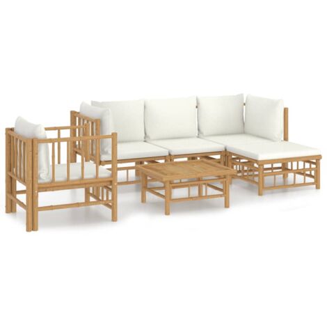 Salon de jardin 6 pcs - Ensemble Table et Chaise de Jardin - avec coussins blanc crème bambou BV958690 - BonneVie (1/5)