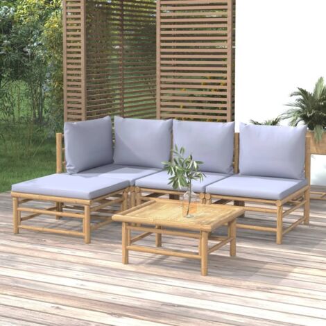 Salon de jardin 5 pcs - Ensemble Table et Chaise de Jardin - avec coussins gris clair bambou BV288219 - BonneVie (1/5)