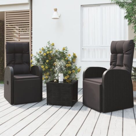 Ensemble de salon de jardin 3 pcs - Ensemble Table et Chaise de Jardin - noir poly rotin et acier BV372509 - BonneVie (1/5)
